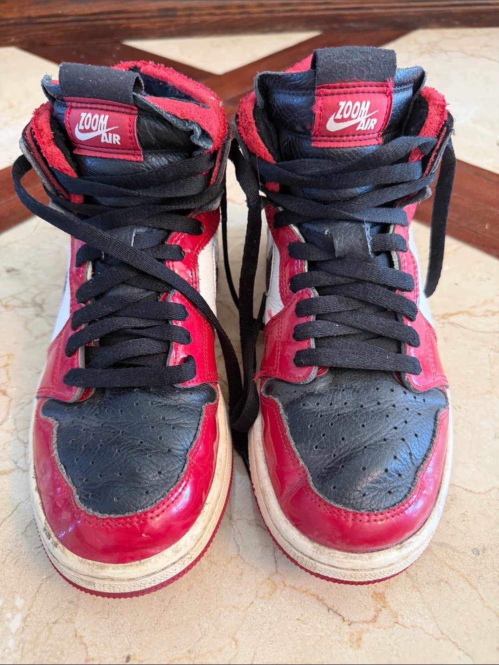 Nike Men’s High-Top Sneakers in Red, Black and White